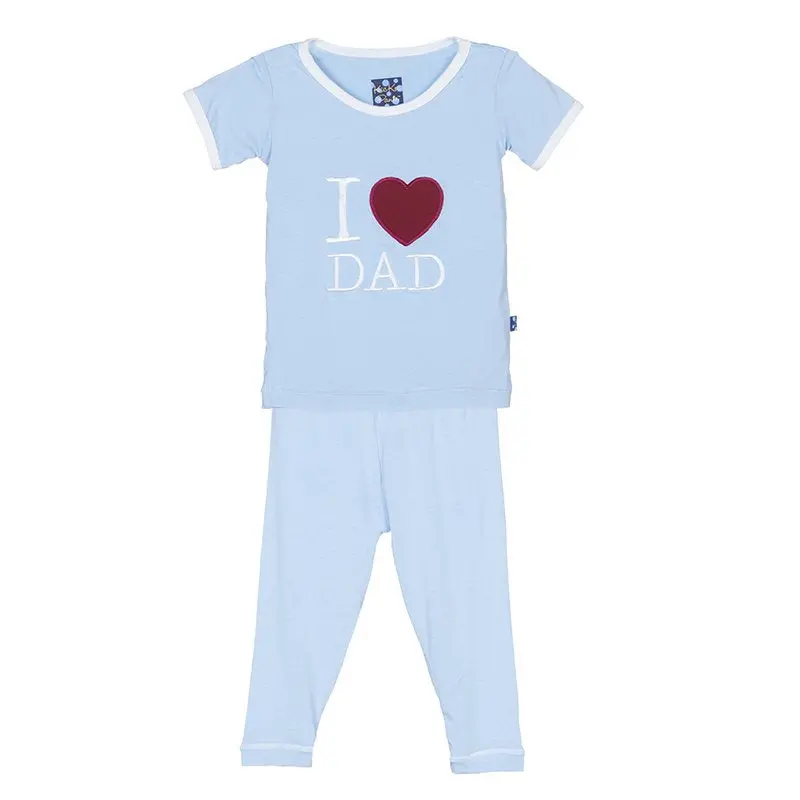 I Love Dad Short Sleeve Applique Pajama Set In Pond Theme 1