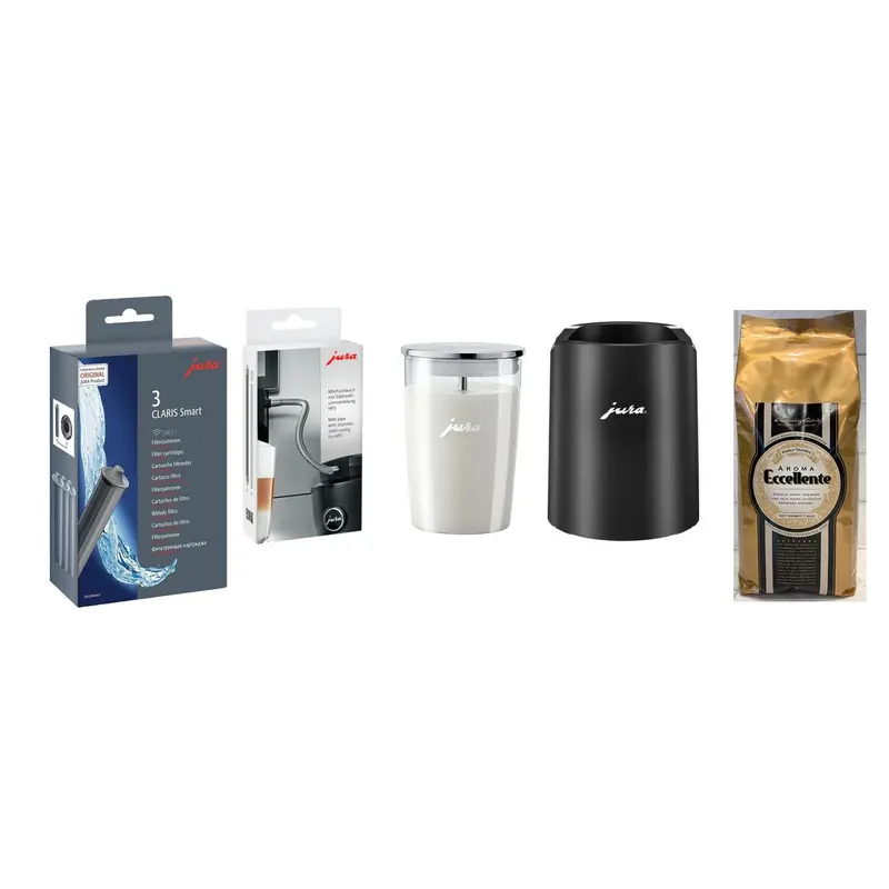 Jura Milk System Bundle: Glacette Black Container, Hp3 Pipe, Claris Smart Filters (3-Pack), + Aroma Eccelente Espresso Beans (1 Kg) 1