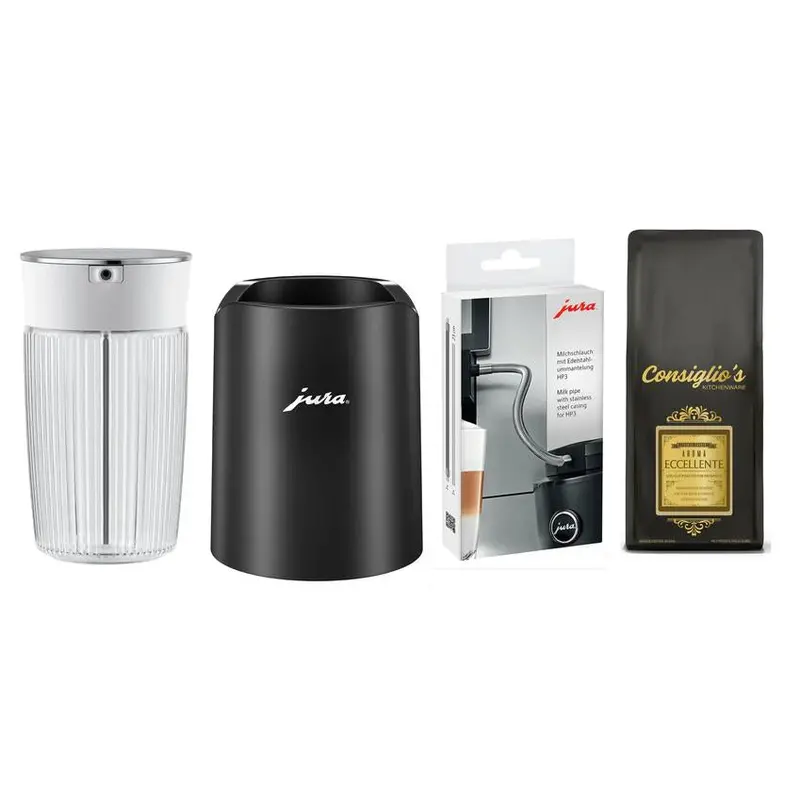 Jura Milk System Bundle – Glass Carafe (0.5L), Hp3 Pipe, Glacette, & Eccellente Beans 1