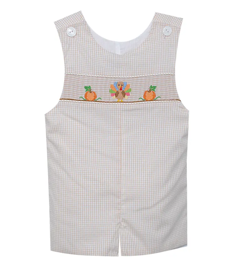 Khaki Graham Shortall – Structured Denim Overalls For Girls 1