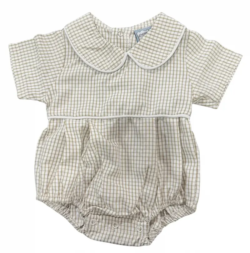 Khaki Windowpane-Check Boys' Bubble Romper 1