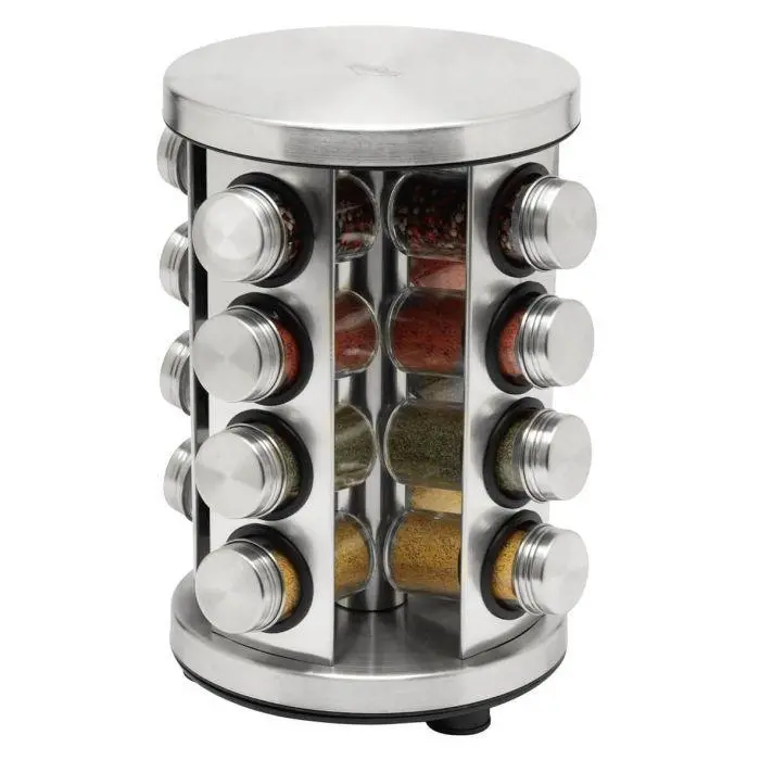 Küchenprofi 16-Jar Round Glass Spice Organizer – Stainless Steel 1