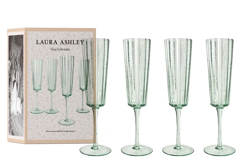Laura Ashley Champagne Glass Set (4-Piece) – Emerald Green, 210 Ml 1