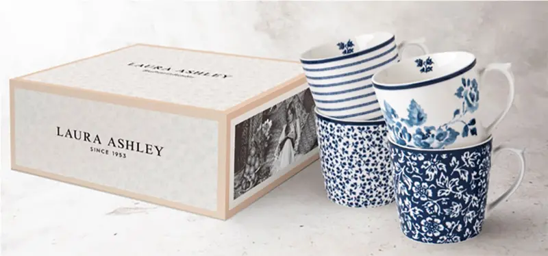 Laura Ashley Mixed Pattern Mug Set – Four 0.32L Porcelain Coffee Mugs 1