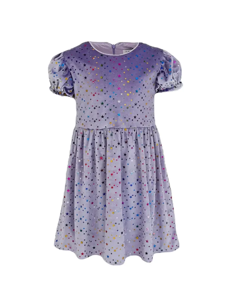 Lavender Sky Velvet-Finish Girls' Dress 1