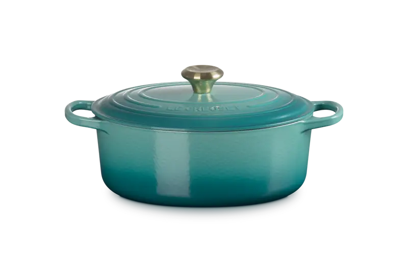 Le Creuset Blue Riviera Oval Signature Dutch Oven – 29 Cm, 4.7 L, Gold-Knob Cast Iron 1