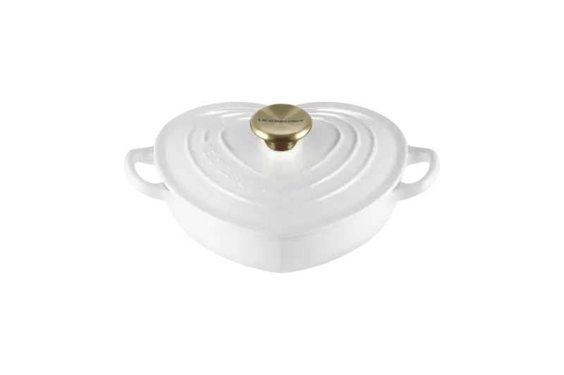 Le Creuset Campagnard Tradition 20 Cm Heart Dutch Oven In White With Gold Heart Knob (1.0 L) – Cast Iron 1