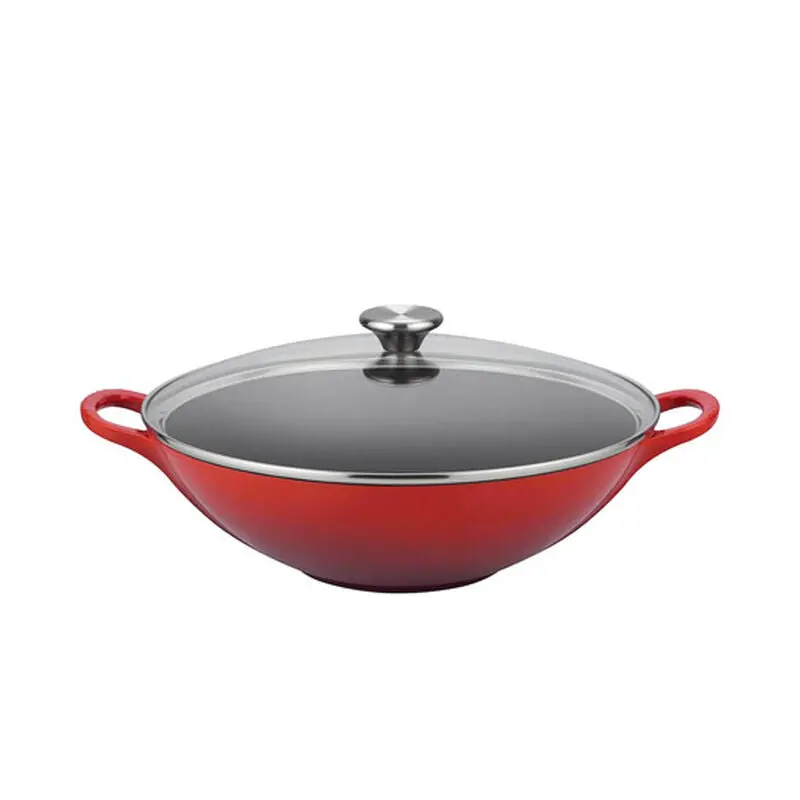 Le Creuset Cherry Red Wok – 4.8 Litre (32 Cm) Enameled Cast Iron With Tempered Glass Lid 1