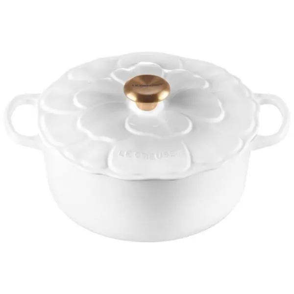 Le Creuset Signature Blossom Braiser (26 Cm, 5.3 L, White With Gold Knob, Cast Iron) 1