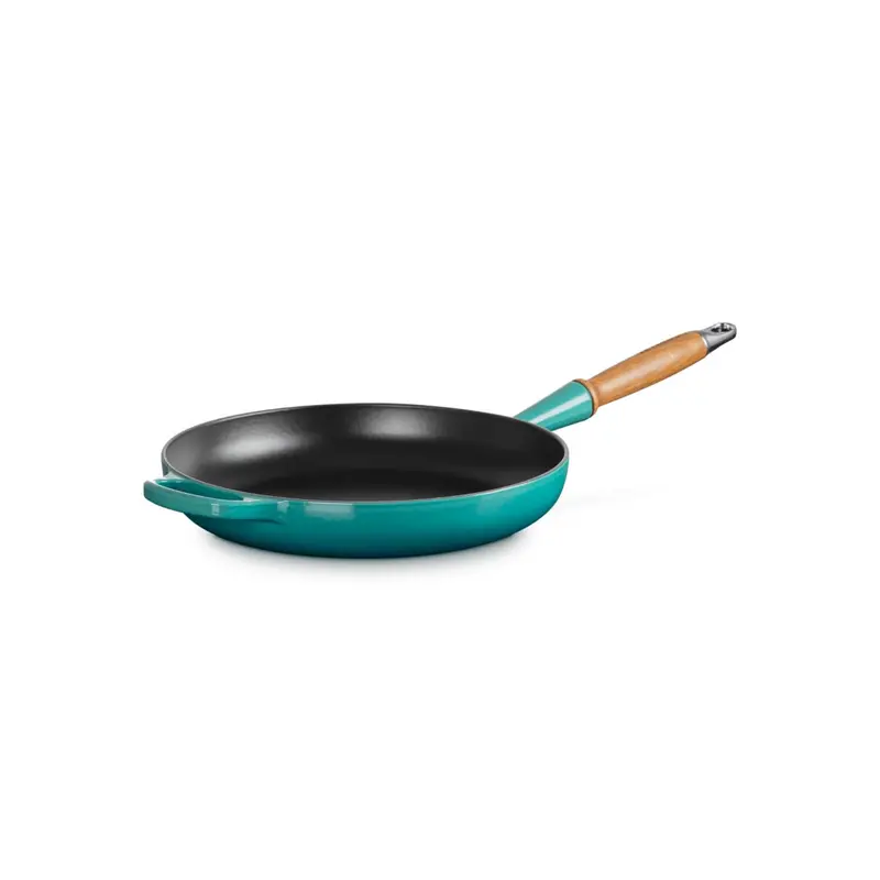 Le Creuset Signature Skillet – 28 Cm, 2.6 L, Bleu Riviera Cast Iron With Wood Handle 1