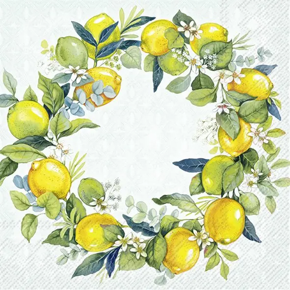 Lemon Wreath Luncheon Napkins – 33×33 Cm, Pack Of 20 1