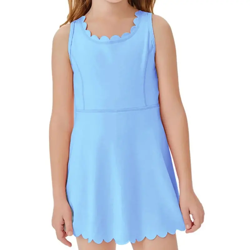 Light Blue Scallop-Hem A-Line Dress 1