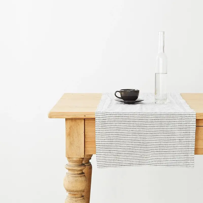 Linen Table Runner With Thin Black Stripe – Hemmed Natural Fiber Accent 1