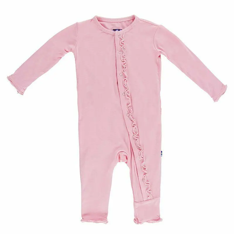 Lotus-Print Muffin Ruffle Coverall – Full-Zip Infant Bodysuit 1