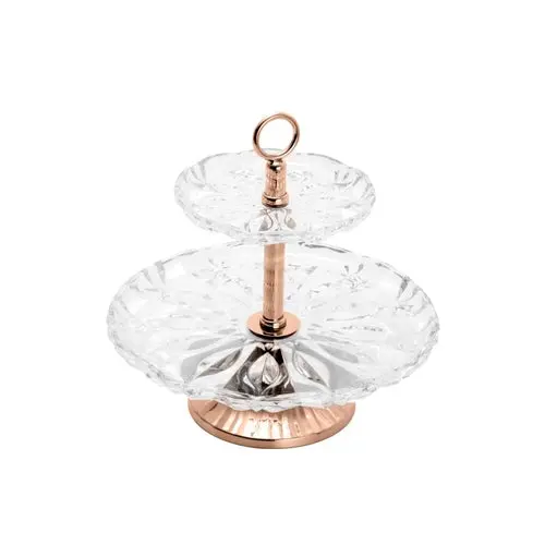 Louise Rose-Gold Crystal Dessert Plate Set – Dual-Tier With Handle & Stand 1