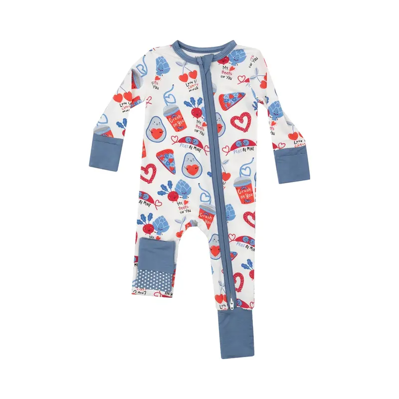 'Love You Foodie Much' Blue Two-Way Zipper Romper 1