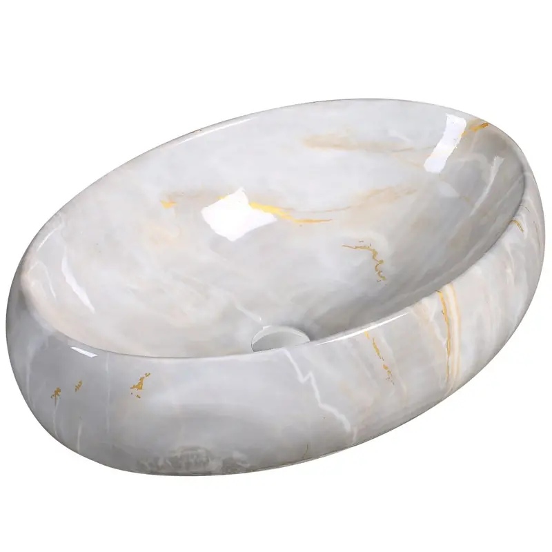 Marble-Effect Ceramic Kitchen Sink – Elegant Basin Design 1