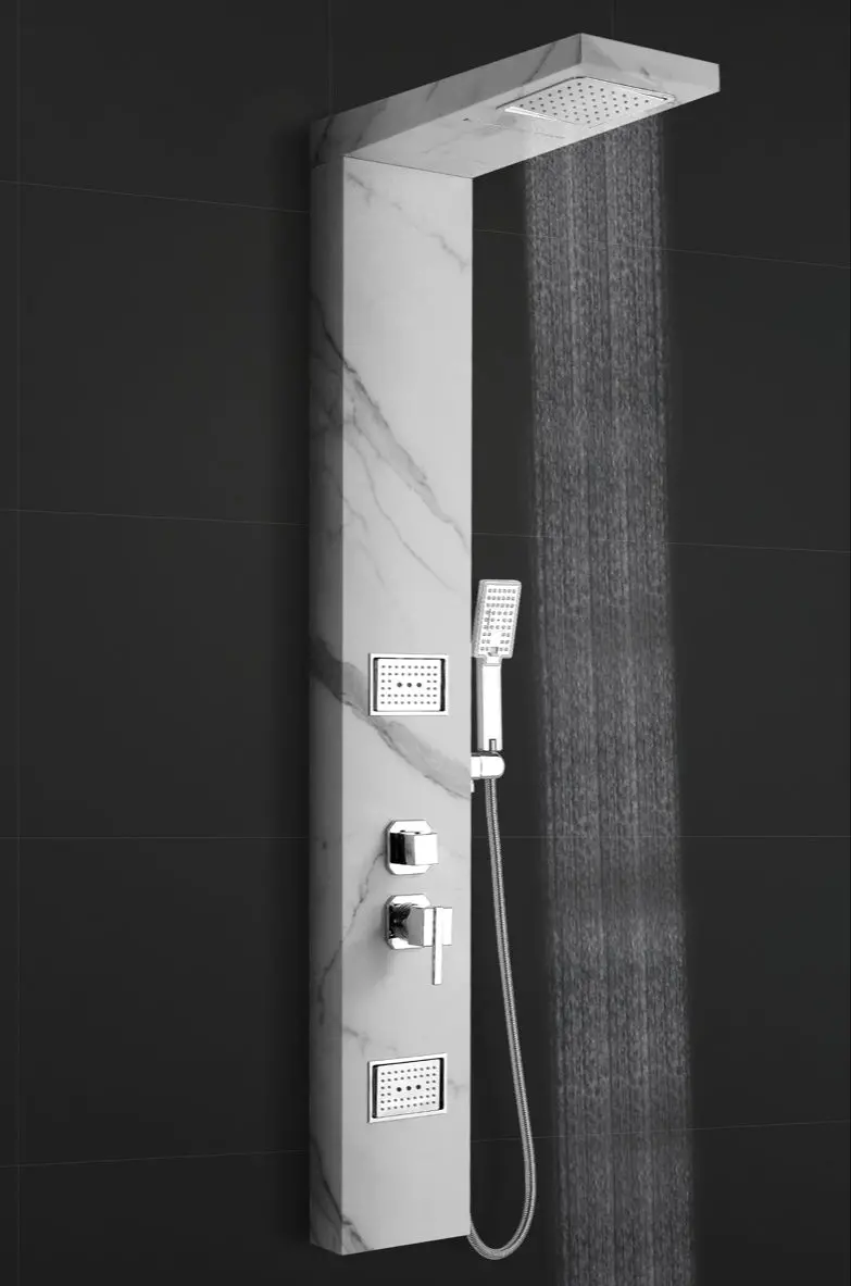 Marble-Effect Freestanding Shower Column – Modern Spa Aesthetic 1