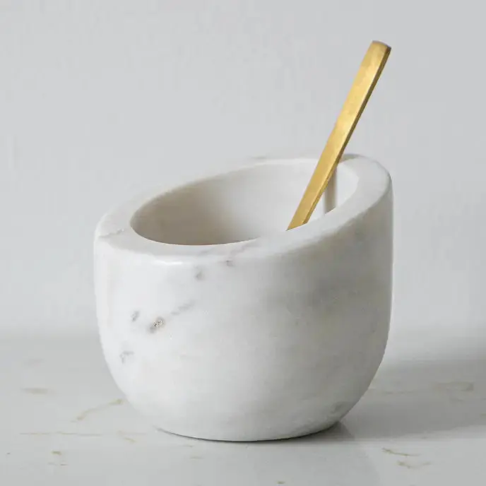 Marble Salt Cellar With Gold-Tone Serving Spoon 1