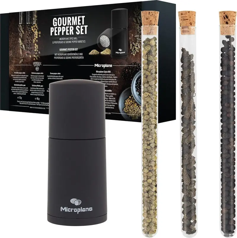 Microplane Spice Grinder Set – Nutmeg Mill + 3-Pepper Blend, Black 1