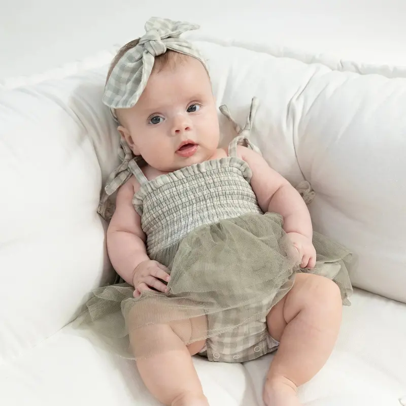 Mini Green Gingham Tutu Bubble Outfit 1