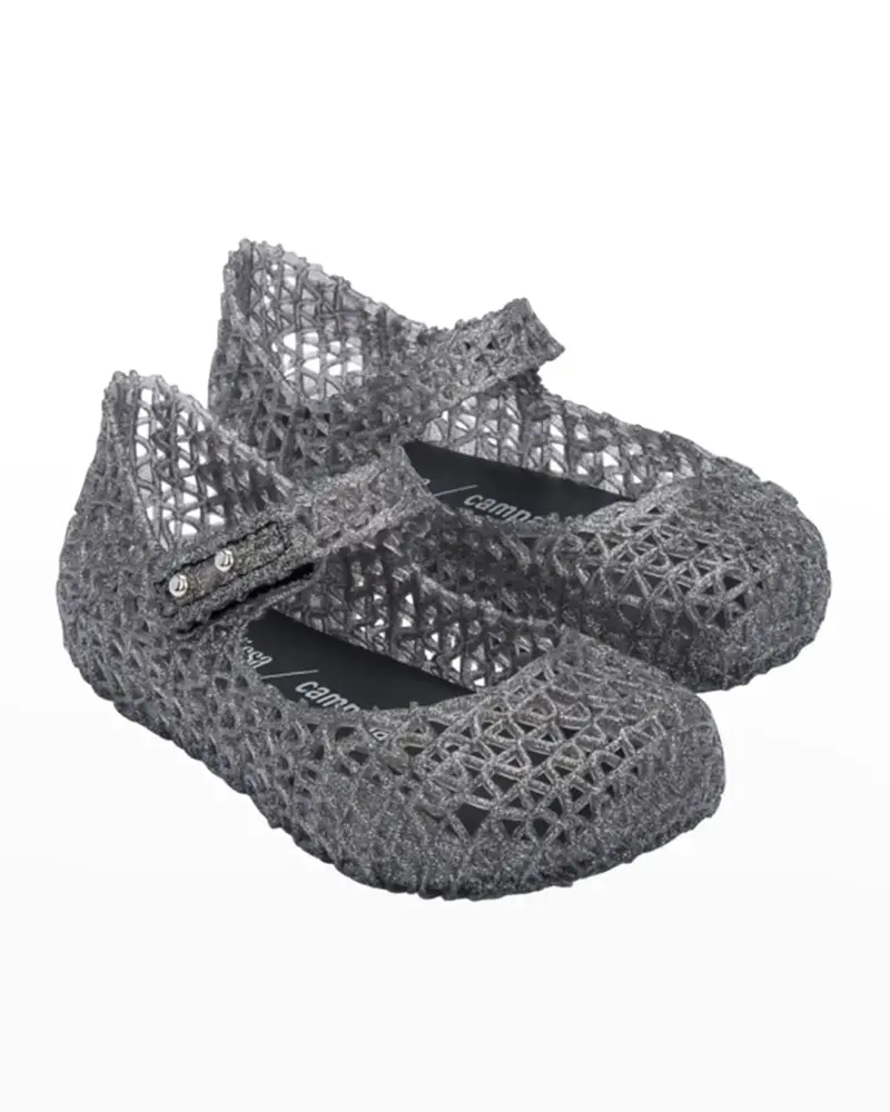 Mini Melissa Campana Sandals – Black Glitter Finish 1