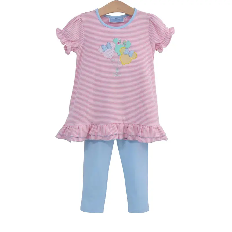 Mouse Balloon Appliqué Ruffle Pants Outfit Set 1