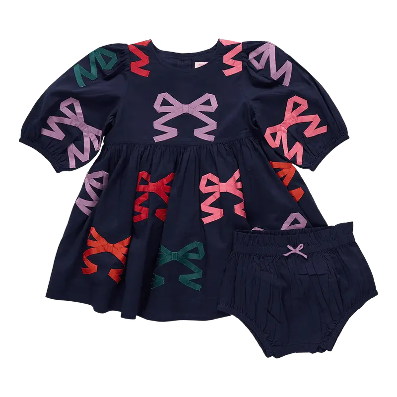 Multi-Bow Applique Brooke Dress Set For Baby Girls 1