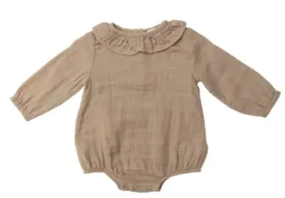 Muslin Nougat Bubble Romper – Ruffled Collar Accent 1