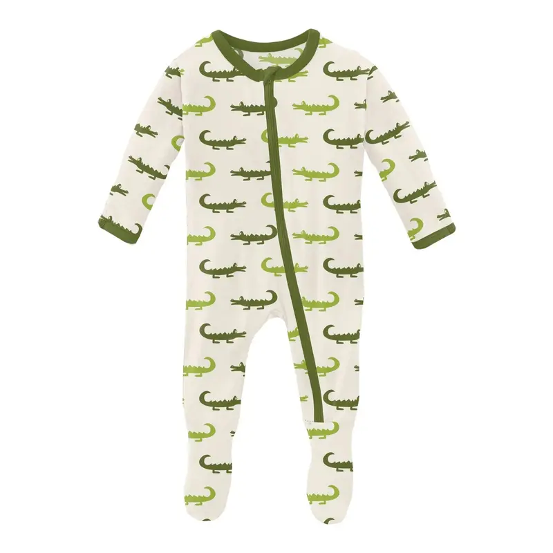 Natural Crocodile Print Zippered Footie – Earthy Baby Bodysuit 1