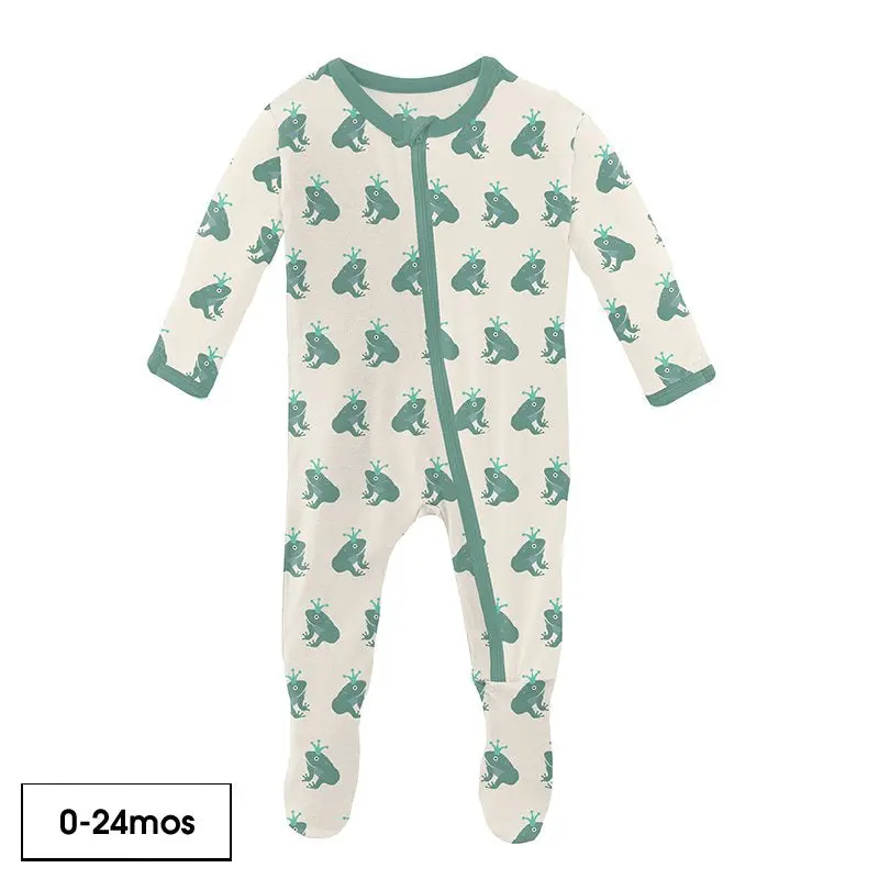 Natural Frog Prince Pattern Footed Sleeper With Zipper 1