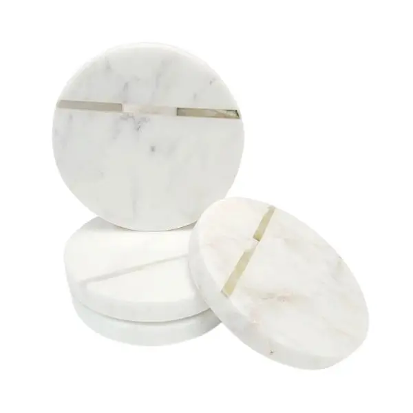 Natural Round Marble Coaster Set – Heat-Resistant Design 1