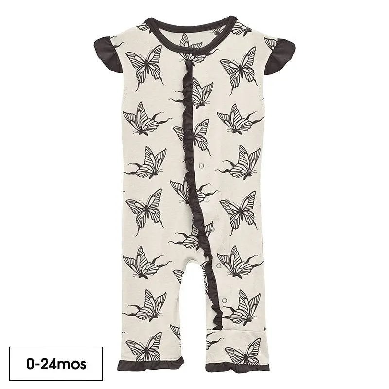 Natural Swallowtail Print Ruffle Tank Romper For Babies 1