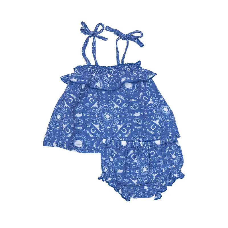 Navy Bandana Ruffle Top And Bloomer Set 1