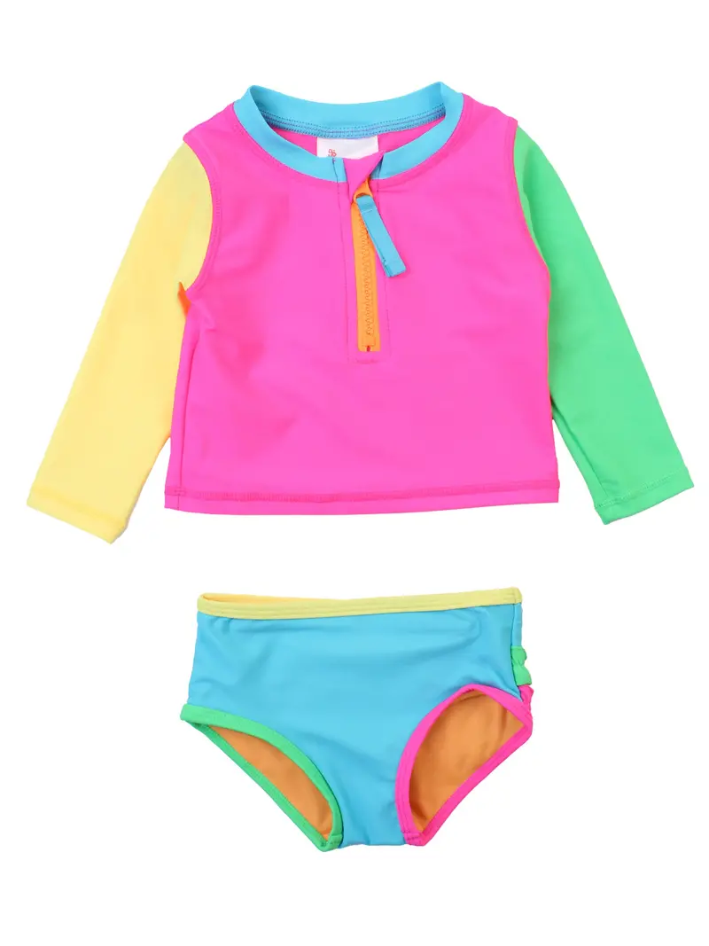 Neon Color Block Rash Guard Set – 2-Piece Long-Sleeve Ensemble 1