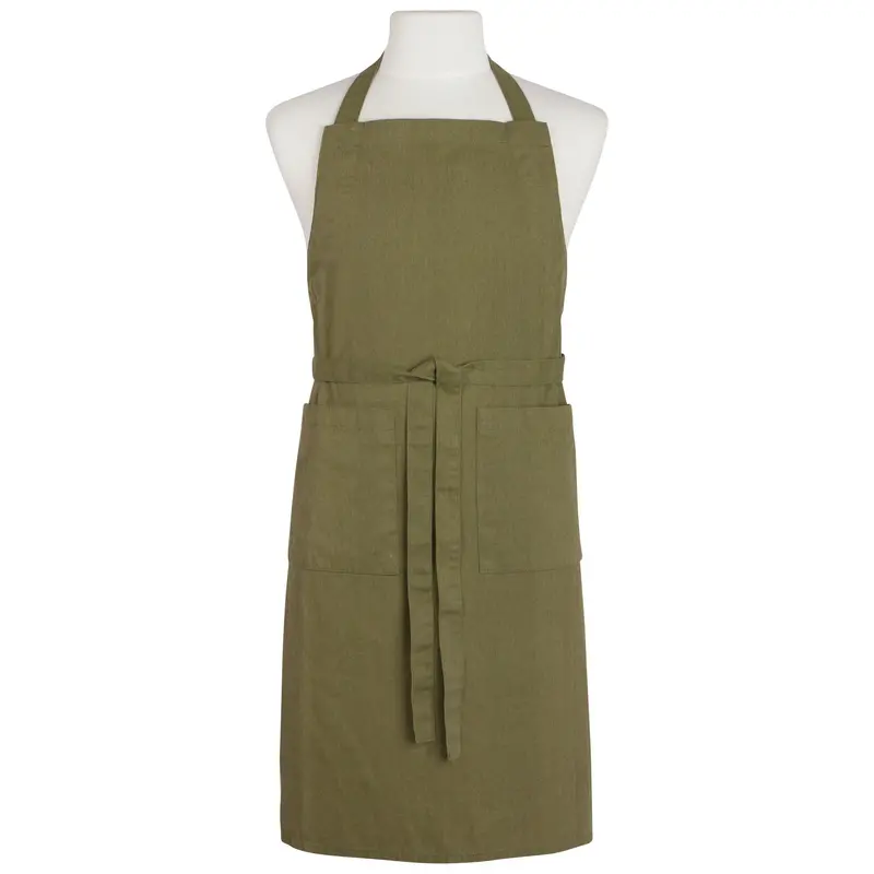 Olive Green Stonewashed 100% Linen Apron 1