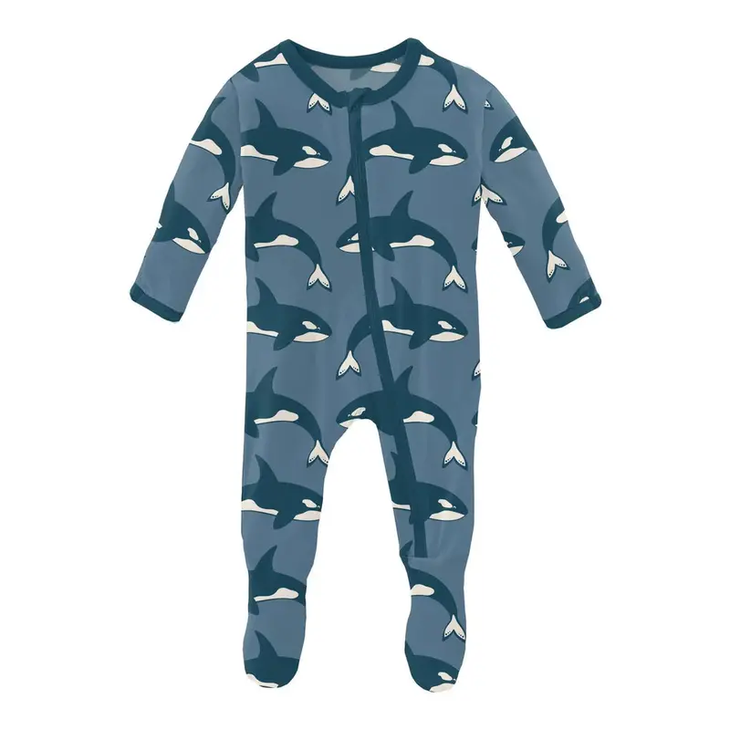 Parisian Blue Orca Print Footed Sleepwear With Zipper 1