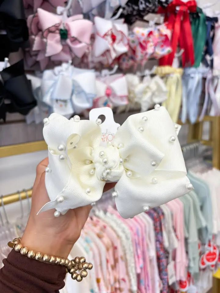 Pearl-Embellished Hair Bow – 5.5 Inch Alligator Clip 1