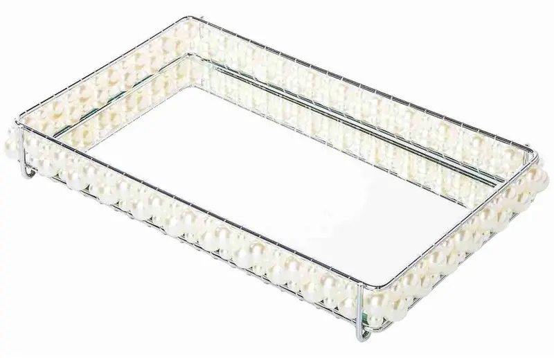 Pearl-Textured Dual-Level Chrome Tray (15X25 Cm) 1