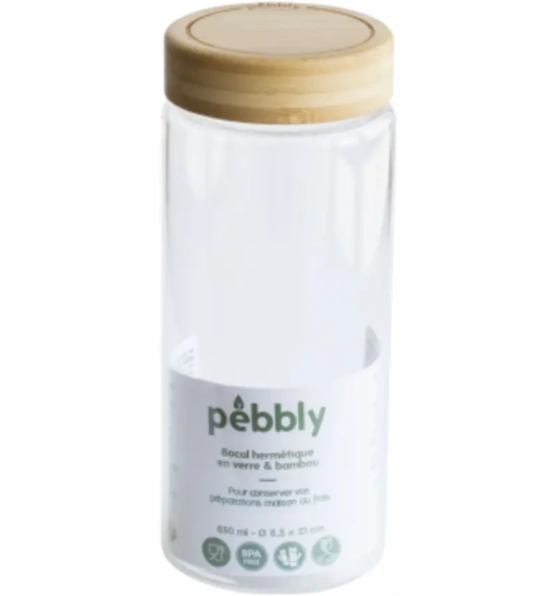 Pebbly Round Glass Canister With Twist Bamboo Lid – 850 Ml 1