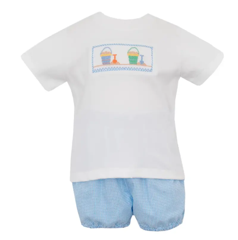 Petit Bébé Boys' White Sand Pails T-Shirt And Shorts Set 1