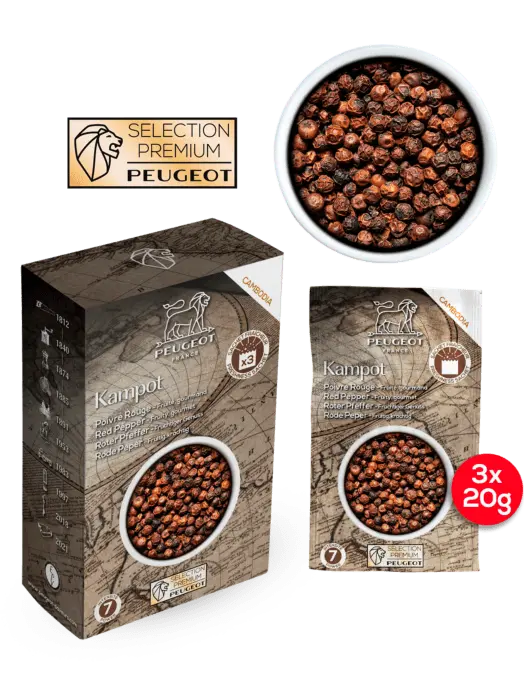 Peugeot Kampot Red Pepper – 3 × 20 G Pouches (60 G Total), Protected Geographical Indication 1