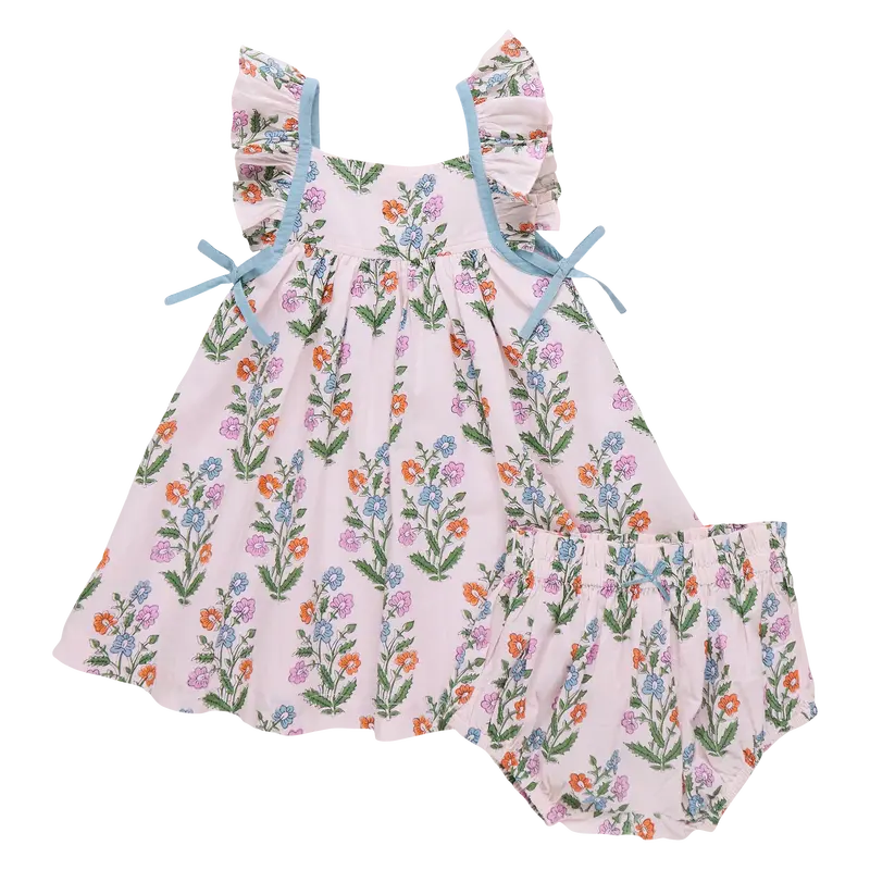 Pink Chicken Ailee Dress Set – Pink Dewdrop Block Print, Spring Collection 1