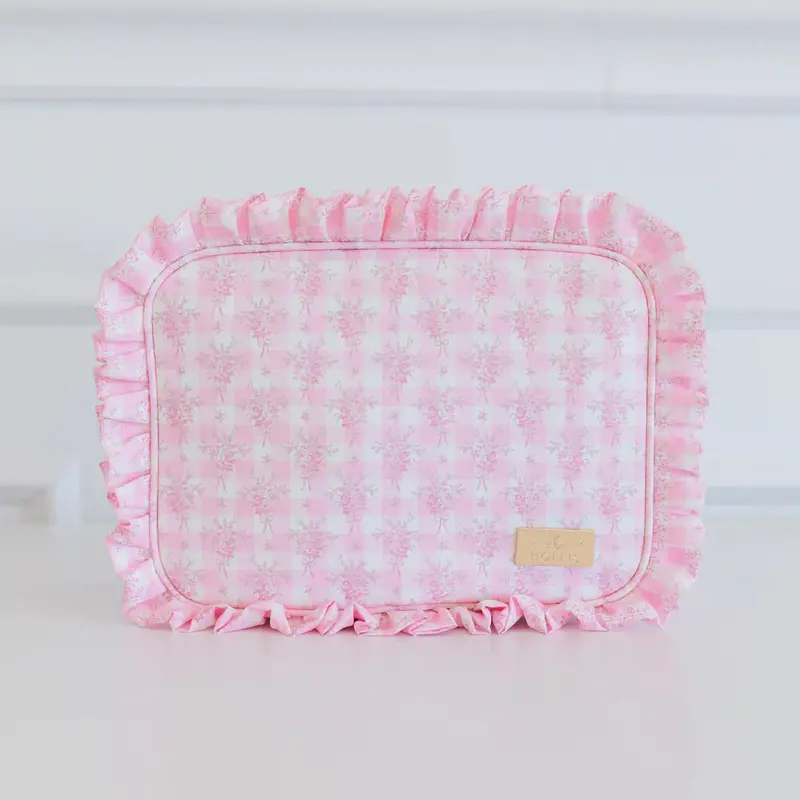 Pink Floral Ruffled Nylon Xl Storage Pouch – Spacious Organizer 1