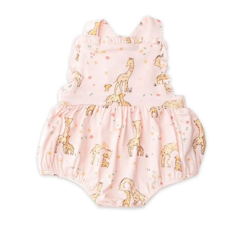 Pink Giraffe Print Ruffle Sunsuit For Infants 1