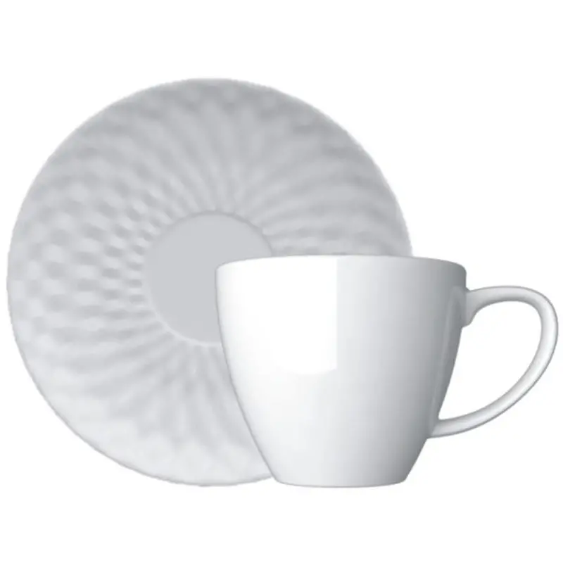 Plissan Coffee Set – 12-Piece Ceramic Cup-And-Saucer Collection (Modern White) 1