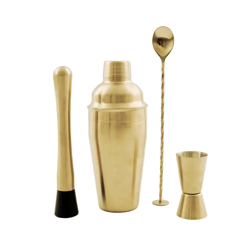 Point Virgule Premium 4-Piece Gold-Plated Bar Set: Jigger, Bar Spoon, Muddler & Cobbler Shaker 1