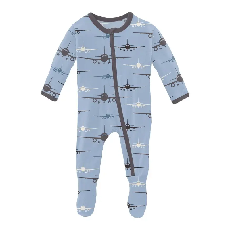 Pond Airplanes Print Footie With Zippered Closure 1