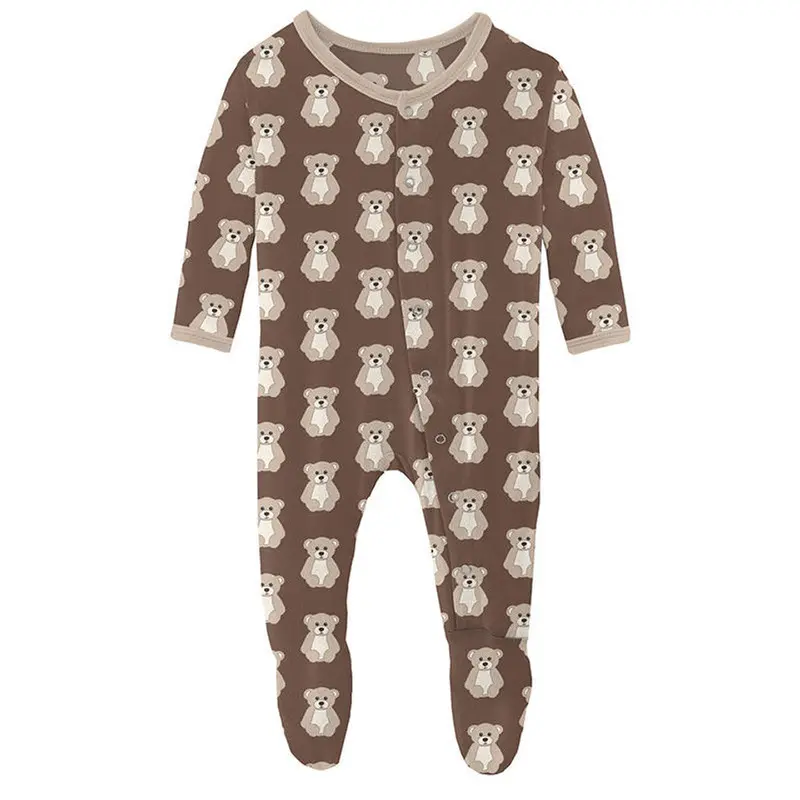 Printed Zip-Front Footie – Cocoa Teddy Bear Design 1