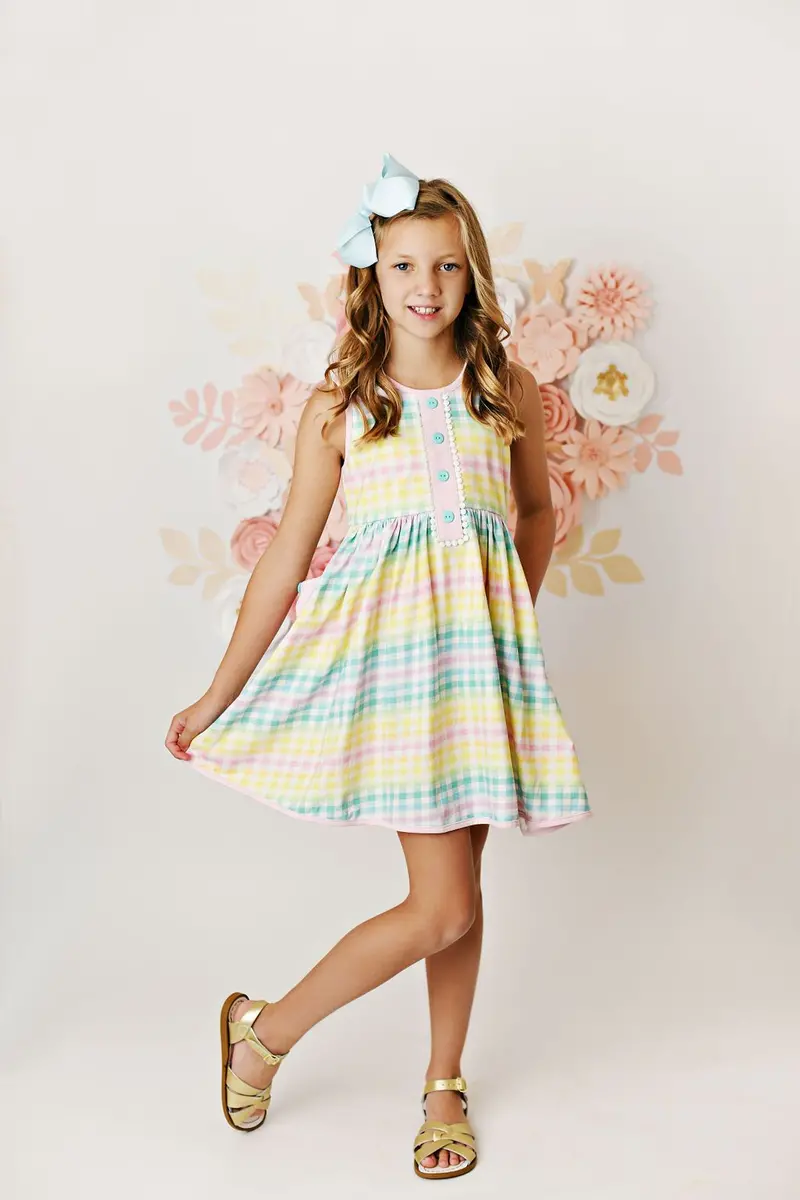 Rainbow Check Gingham Dress For Toddlers 1